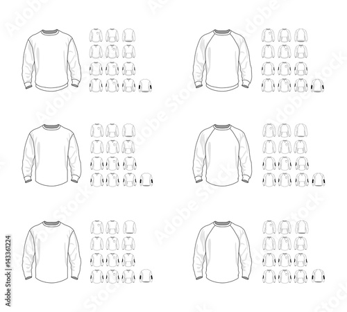 Sweatshirt template different vector models, front and back view