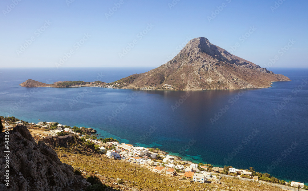 View of Telendos island from Kalymnos island, Greece View of Telendos island from Kalymnos island, Greece