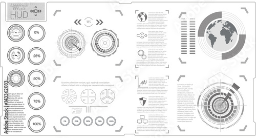 HUD background outer space. Infographic elements.Digital data, business abstract background.   Infographic elements. Futuristic vector. White style.