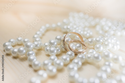 Wedding rings on pearls