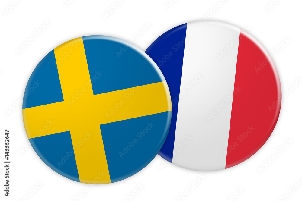 Obraz premium News Concept: Sweden Flag Button On France Flag Button, 3d illustration on white background