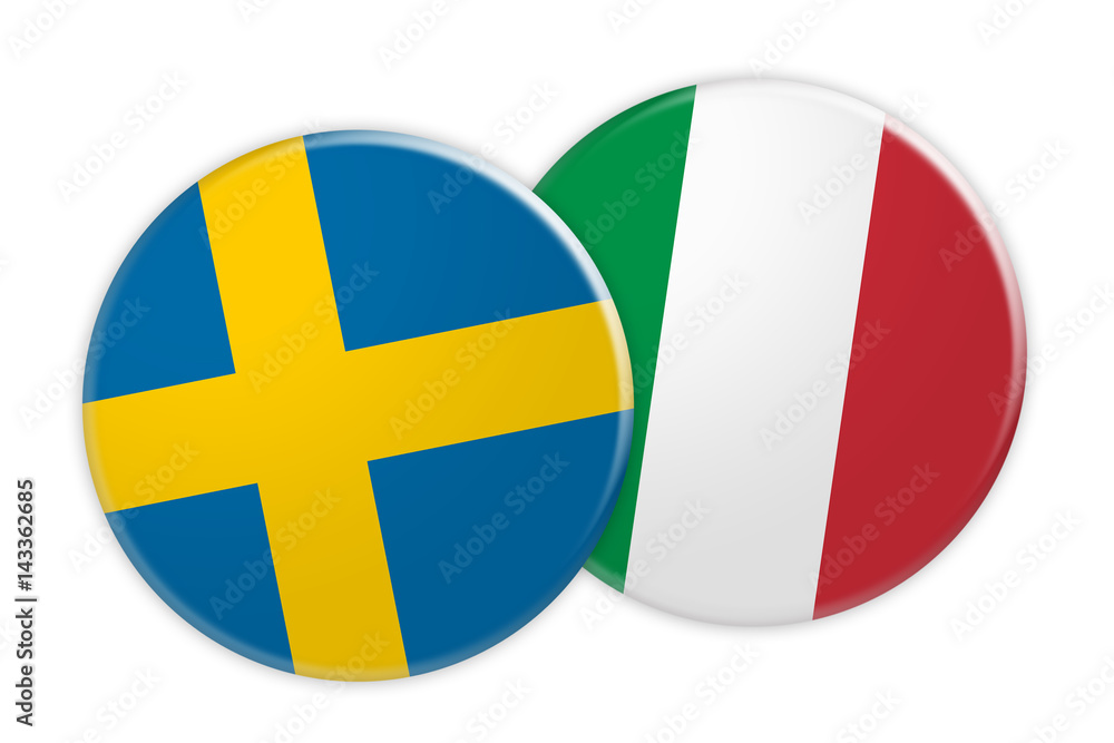 Obraz premium News Concept: Sweden Flag Button On Italy Flag Button, 3d illustration on white background