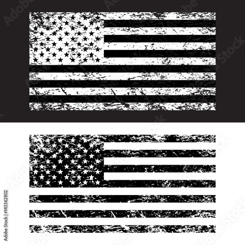 USA American grunge flag set, black and white, vector illustration.