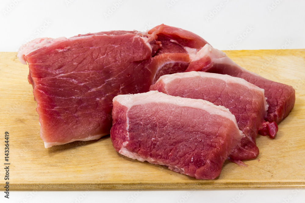 raw pork on the Board on a white background