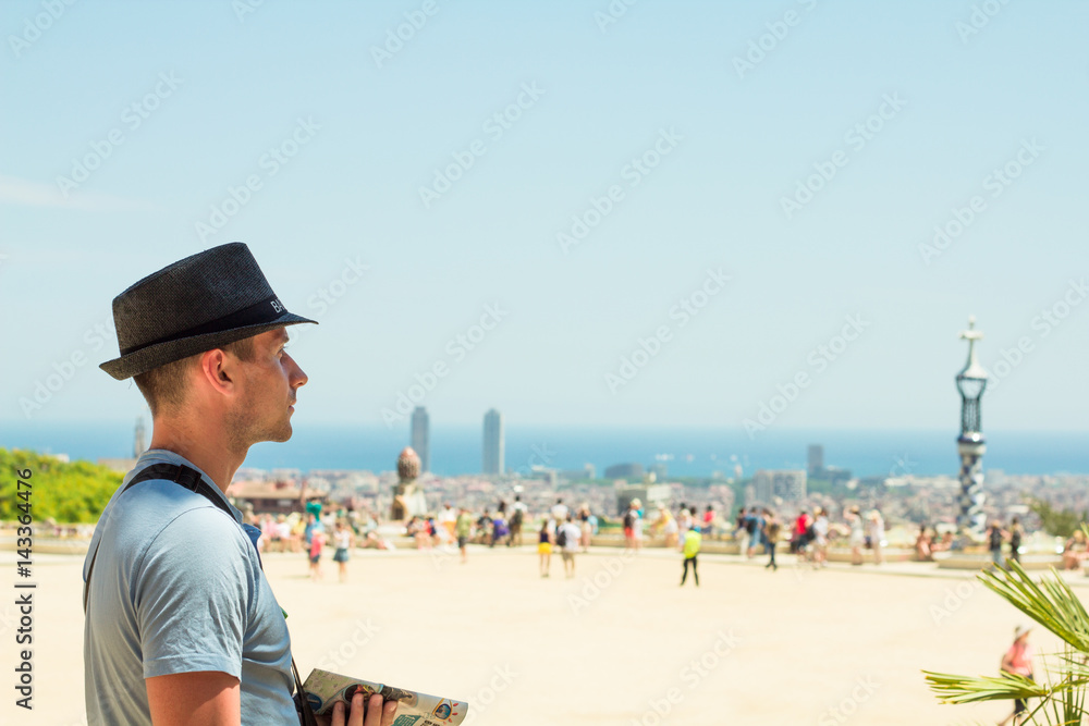 The guy in the hat in the park Guell