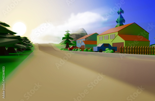 Low Poly Häuser von Unten