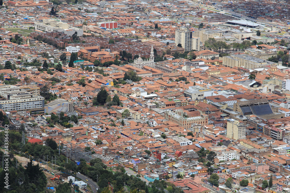 Cityscape of the city of Bogota Colombia, taken from the top of Cerro de Monserrate