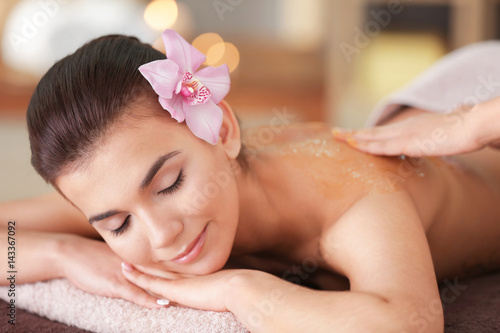 Young woman having spa procedures, closeup