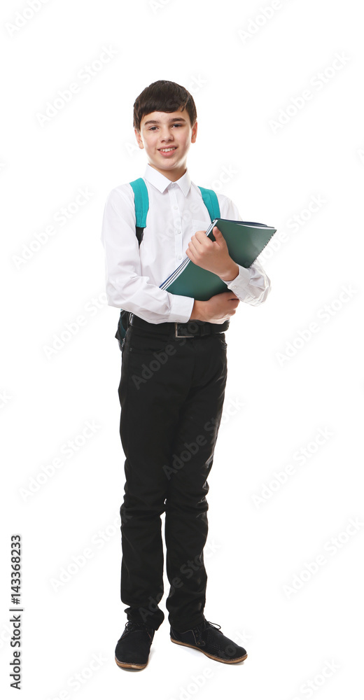 Cute boy in school uniform on white background Cute boy in school uniform on white background