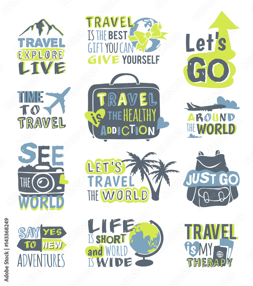 Travel motivation badge vector logo.