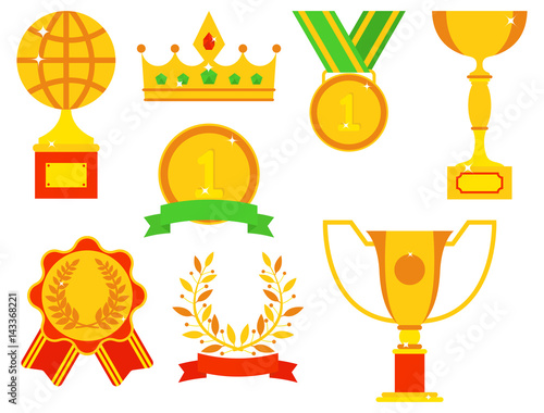 Vector trophy champion cup flat icon winner gold award and victory prize sport success best win golden leadership competition illustration.