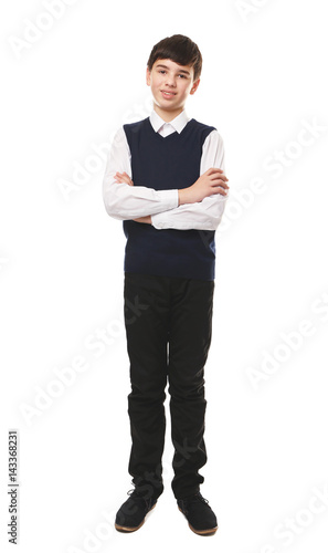 Cute boy in school uniform ...