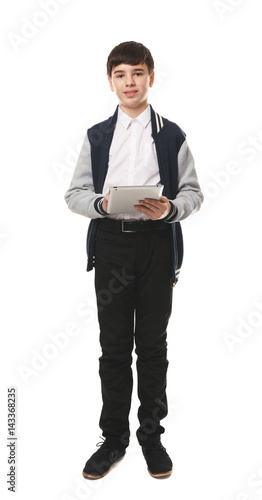 Cute boy in school uniform ...