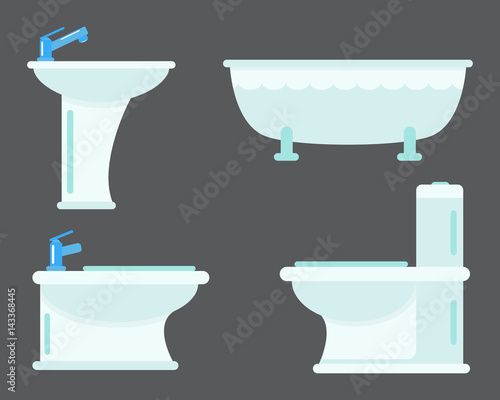 Bath equipment icon toilet bowl bathroom clean flat style illustration hygiene design.