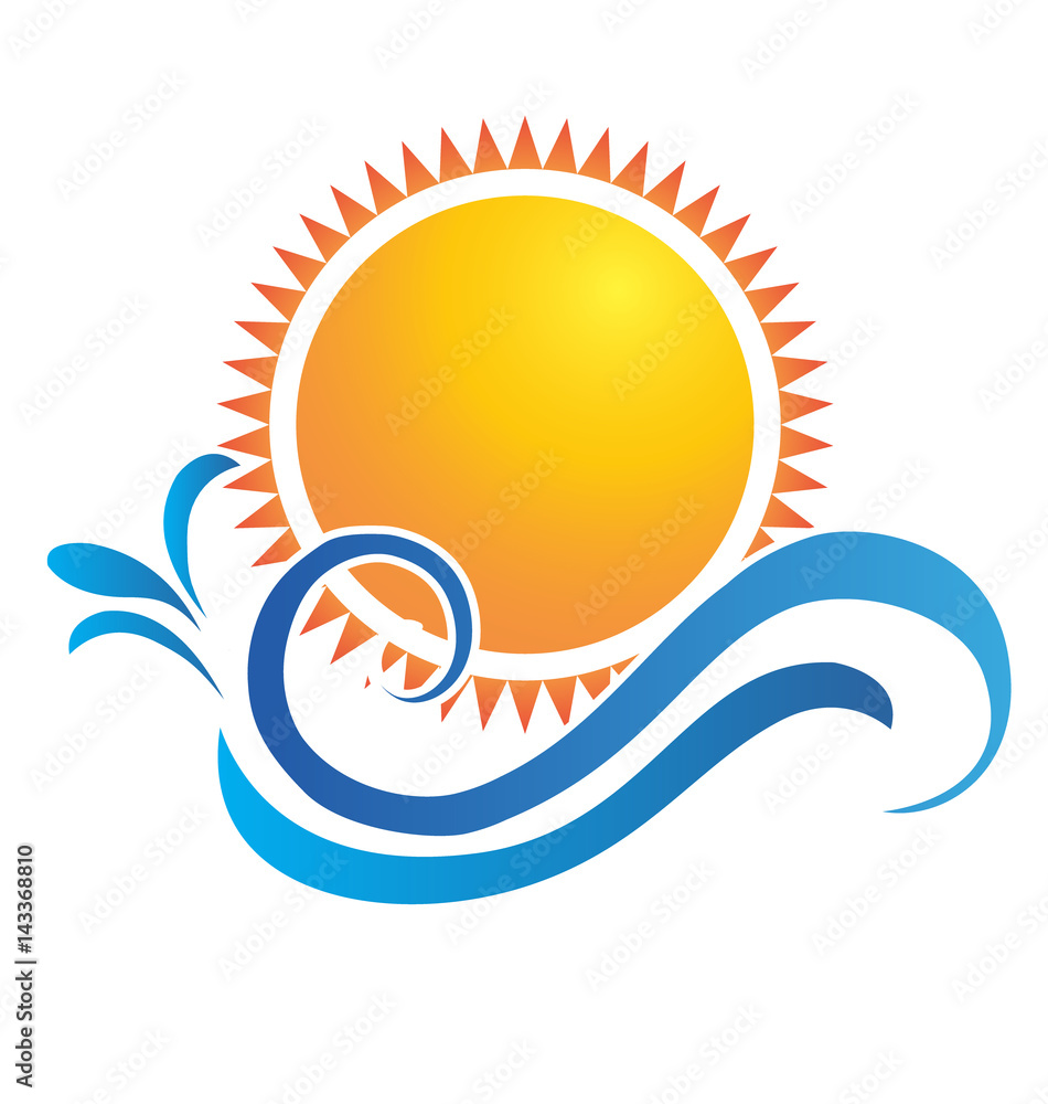Sun and waves logo icon vector