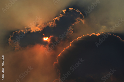 Dramatic sky.  Silver lining clouds at sunset