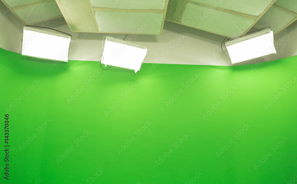 Green screen chroma key background modern tv studio setup Stock Photo |  Adobe Stock
