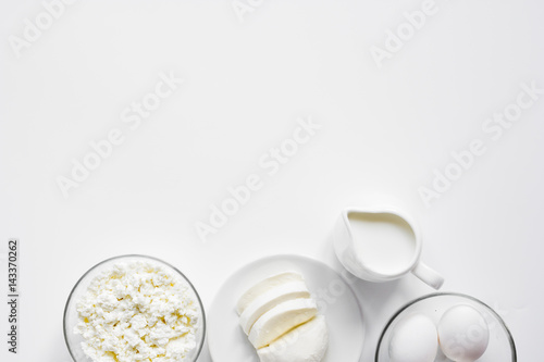 proteic breakfast concept with dairy products on table top view mock-up