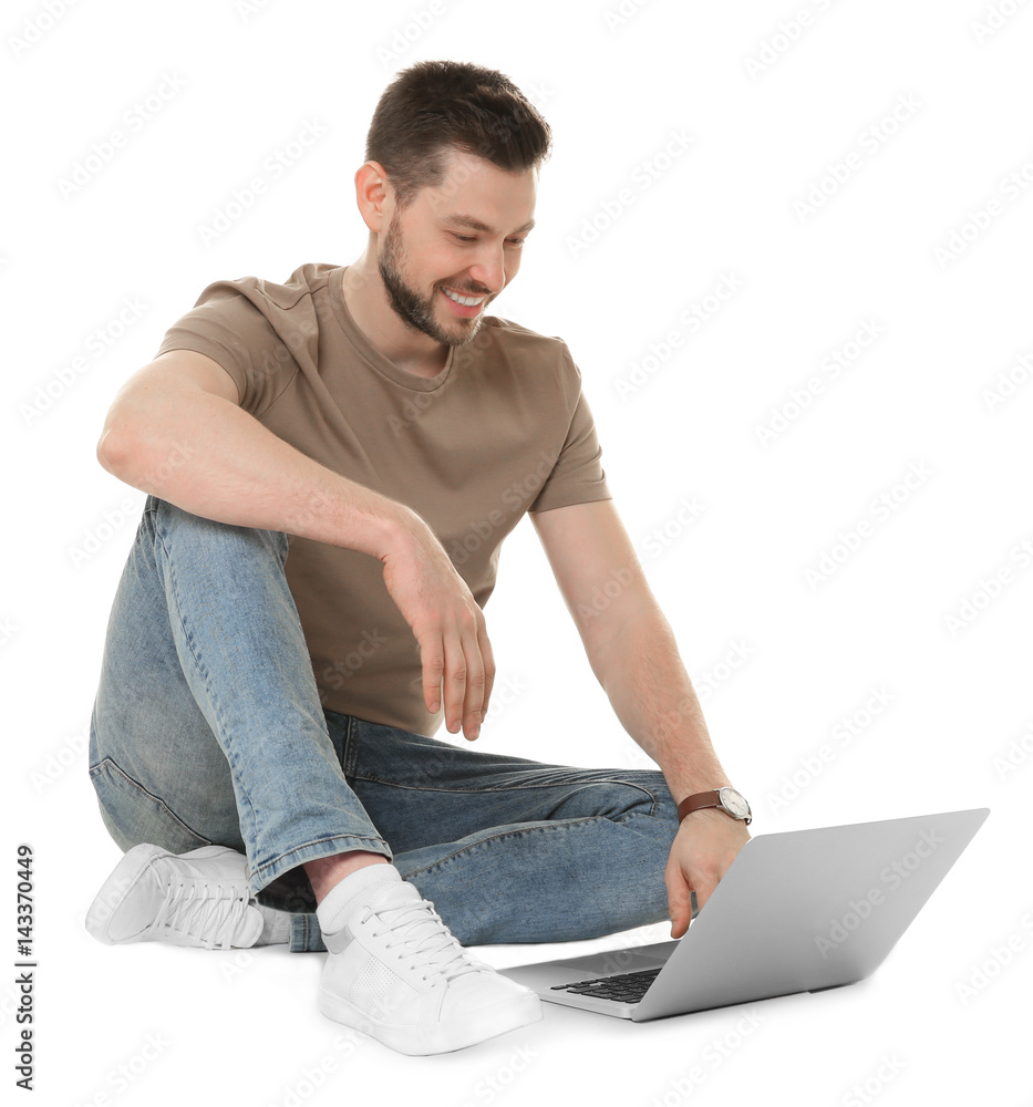 Handsome young man with laptop on white background Handsome young man with laptop on white background