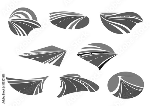 Road, highway, freeway and roadway icon set