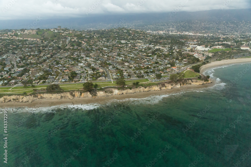 Aerial helicopter shot of Santa Barbara