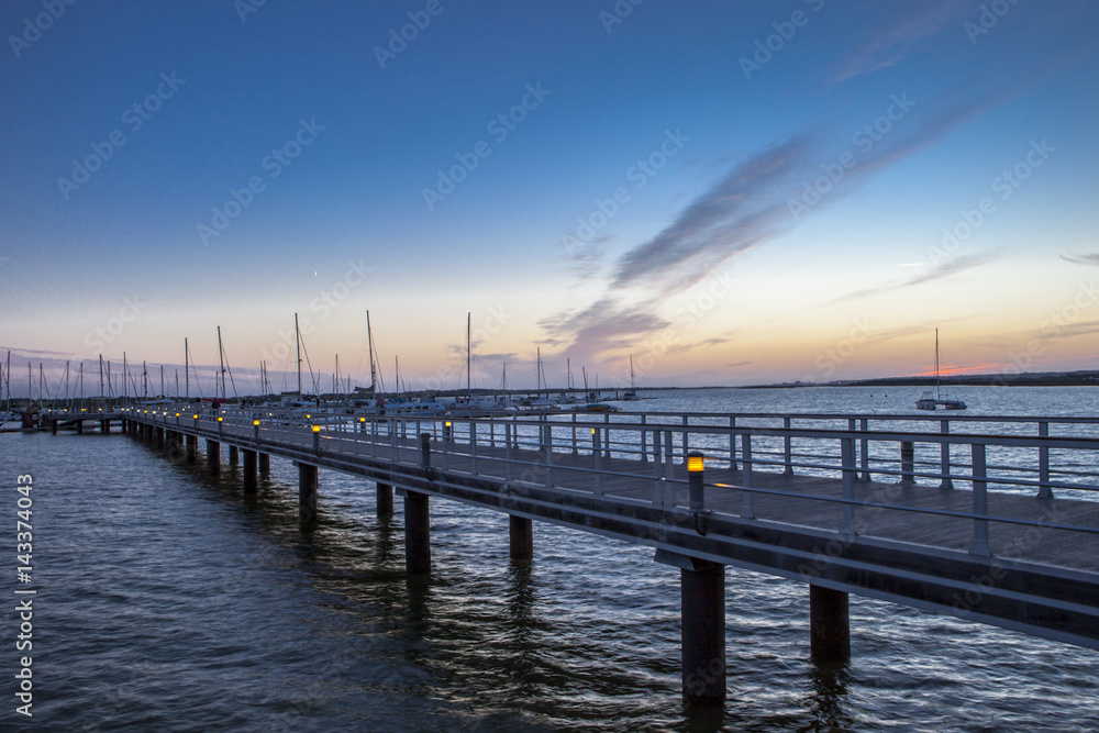 El Rompido marina footbridge at sunset, Huelva, Spain
