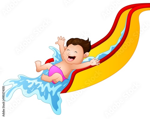 Cartoon boy playing waterslide