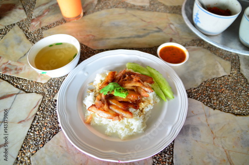 The rice with pork on the table