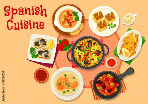 Spanish cuisine healthy dinner dishes icon