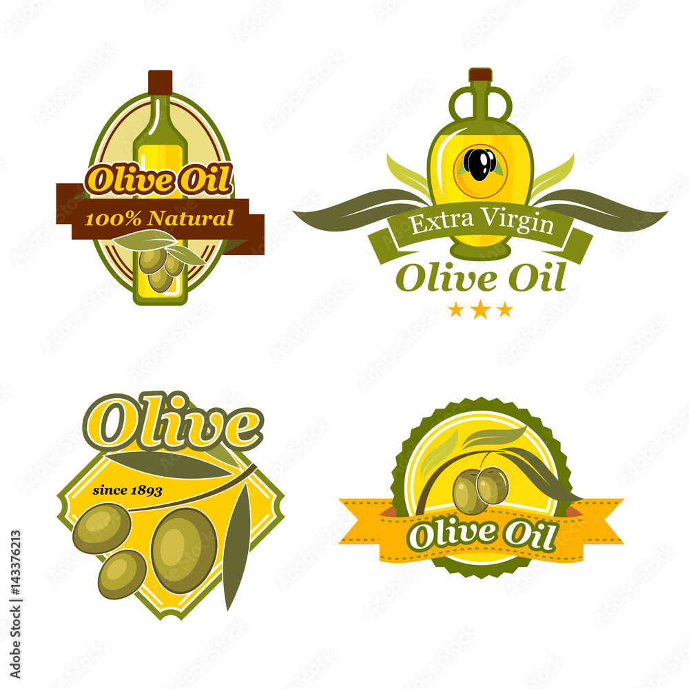 Olive oil emblem set for bottle label design Olive oil emblem set for bottle label design