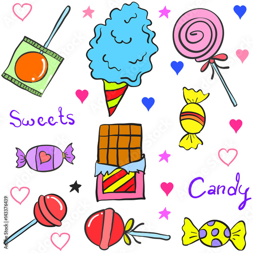 Vector illustartion candy various doodles