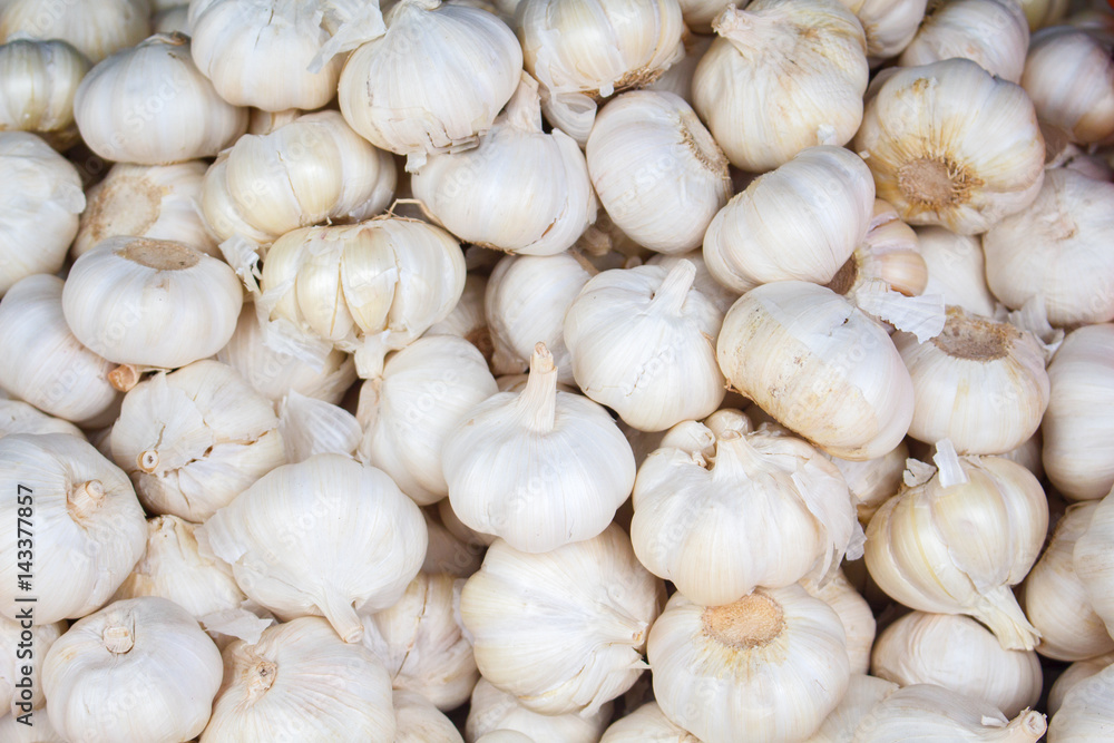 White garlic on the market. Fresh garlic harvested from the garden for sale. White garlic on the market. Fresh garlic harvested from the garden for sale.