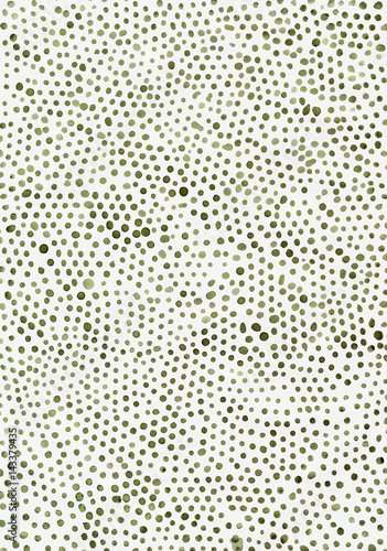 Green watercolor spots hand drawn on white paper abstract background. Fun happy childish  blots backdrop
