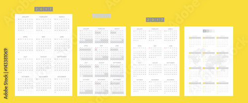 Set Calendars for 2017 Year. Week starts monday. Vector template for business graphics.