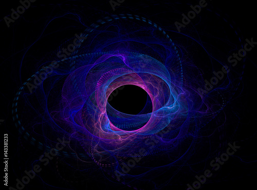 Blue futuristic circles with waves. Computer generated image. Freeze Light. Raster illustration.
