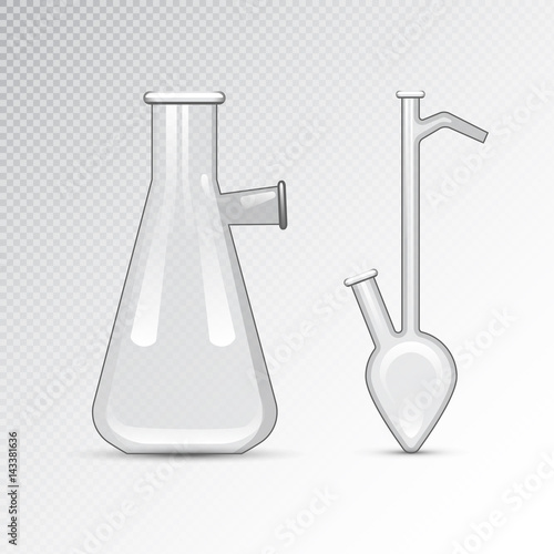 Chemical laboratory 3d lab flask glassware tube liquid biotechnology analysis and medical scientific equipment vector illustration.