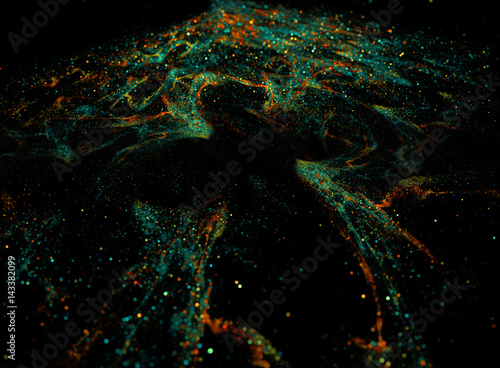 Colored dust close-up. Color glowing plankton in the water. Computer generated fractal image.