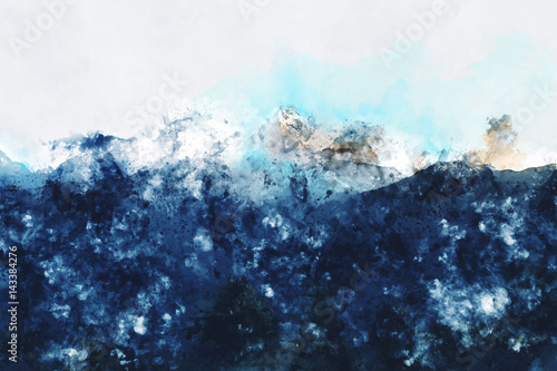 Abstract mountains landscape on white background, digital watercolor painting © pomiti