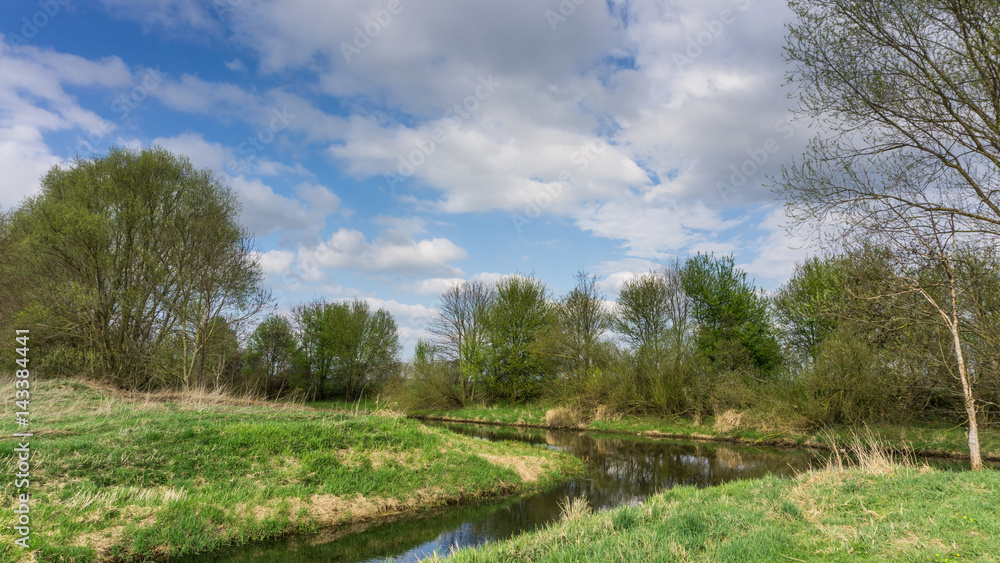Nature reserve with small river at sunshine Nature reserve with small river at sunshine