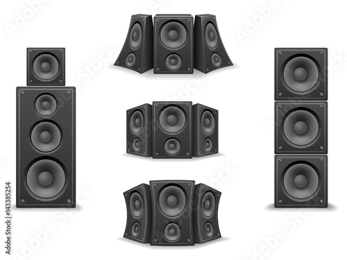 Music Speaker Twisted Isolated 3d Realistic Icons Set Design Vector Illustration