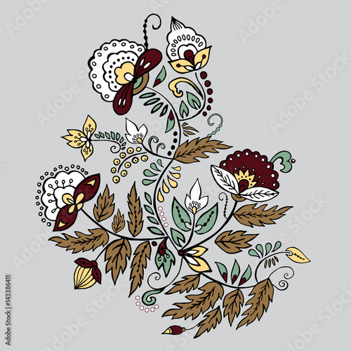stock vector abstract hand draw flower and wave, doodle bouquet. oriental or arabic, russia art background. template for card. banner