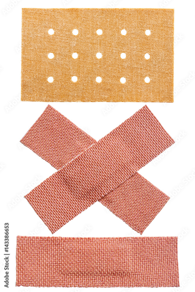 set of fabric adhesive plasters isolated on white background set of fabric adhesive plasters isolated on white background