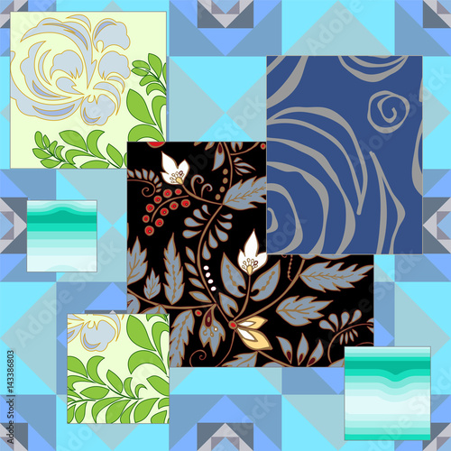 abstract seamless patchwork tile with floral ornament.arabic or orient pattern. vintage style