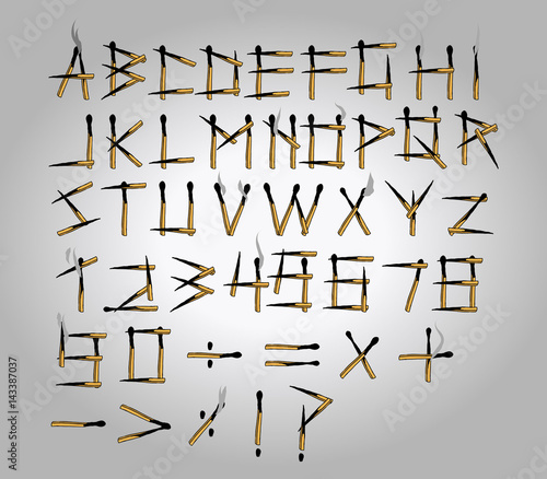 burned matchstick uppercase alphabet