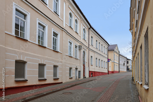 Old narrow street of Grodno in perspective. Belarus.