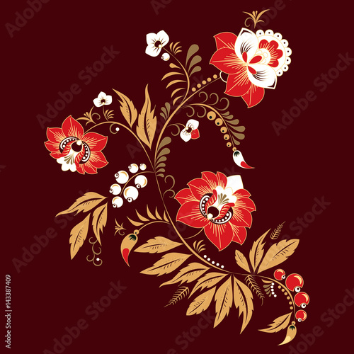 stock vector abstract hand draw flower and wave, doodle bouquet. oriental or arabic, russia art background. template for card. banner