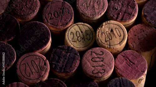 Background of used wine corks. Wall of many different wine corks. Closeup of wine corks.