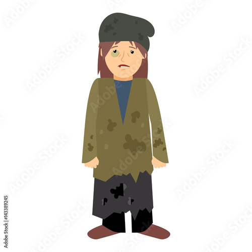 Homeless woman with black eye