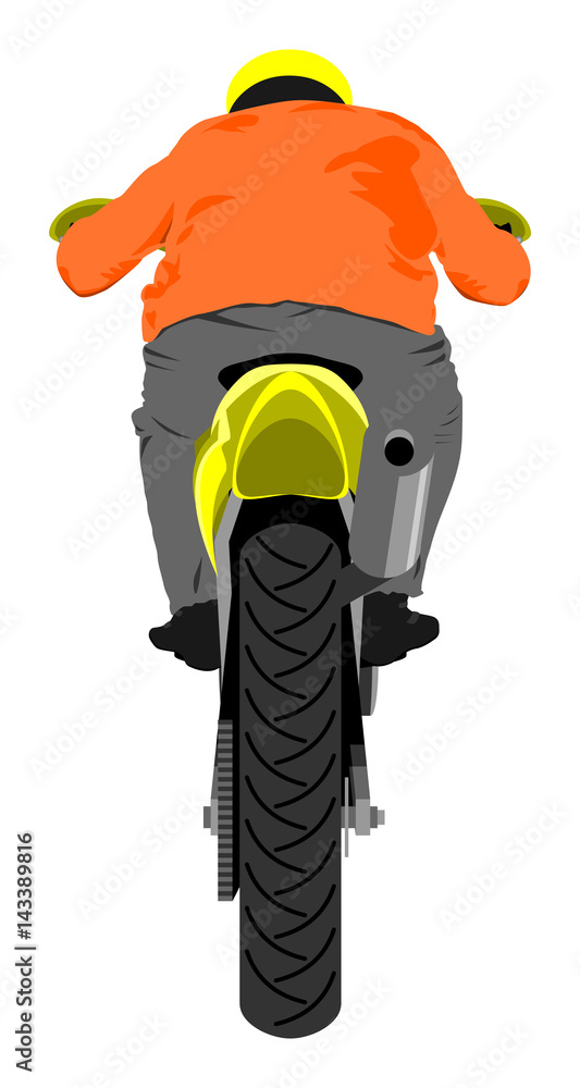 Classic motocross motorcycle with rider wearing cross jersey and helmet back view graffiti style isolated on white color vector illustration Classic motocross motorcycle with rider wearing cross jersey and helmet back view graffiti style isolated on white color vector illustration