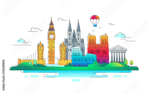 European Countries - vector line travel illustration